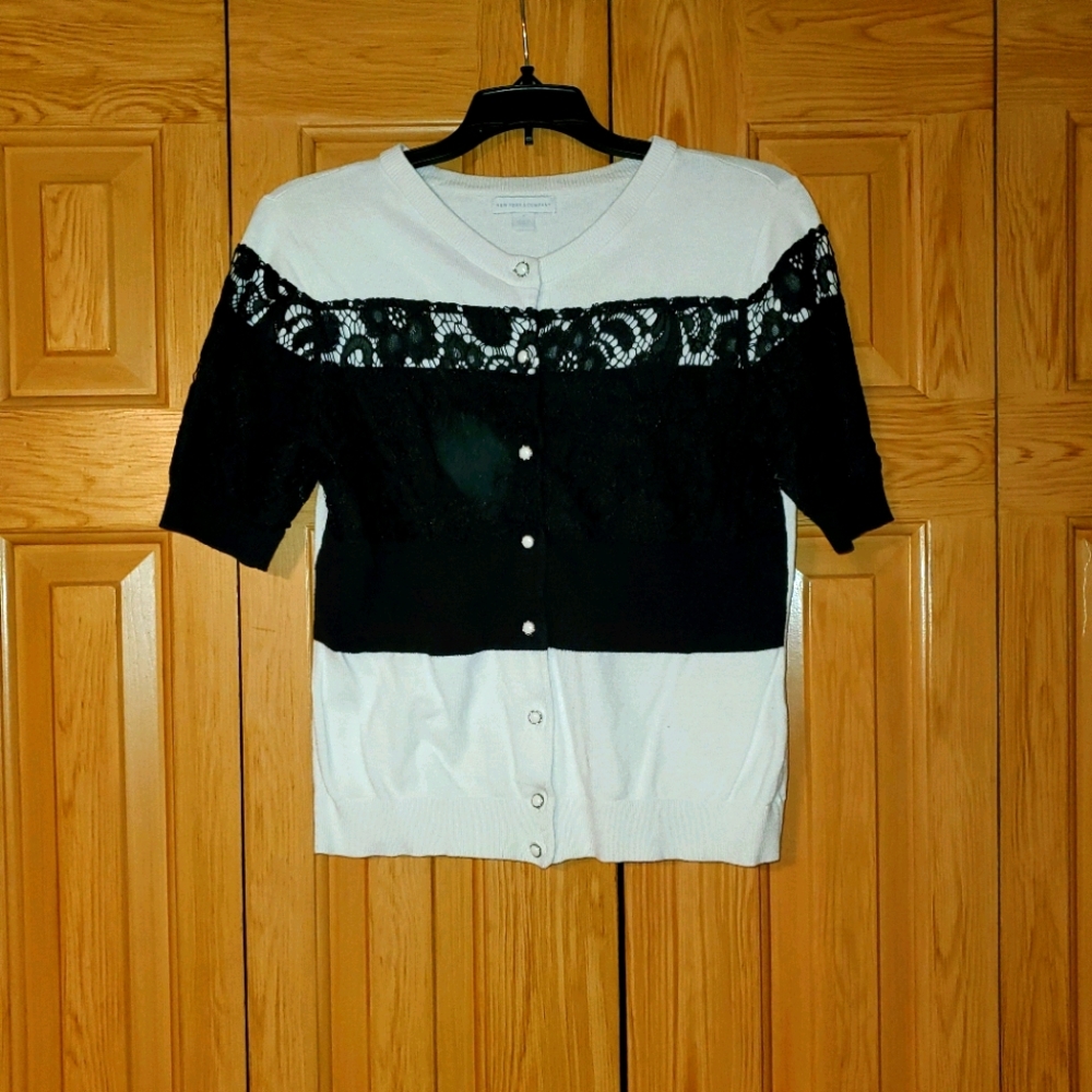 Black and white short sleeved cardigan